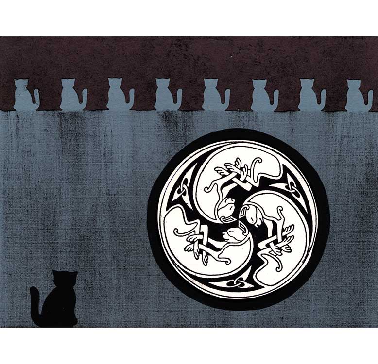 3-Cats Spiral rubber stamped card idea by Kim Victoria for HighlanderCelticStamps